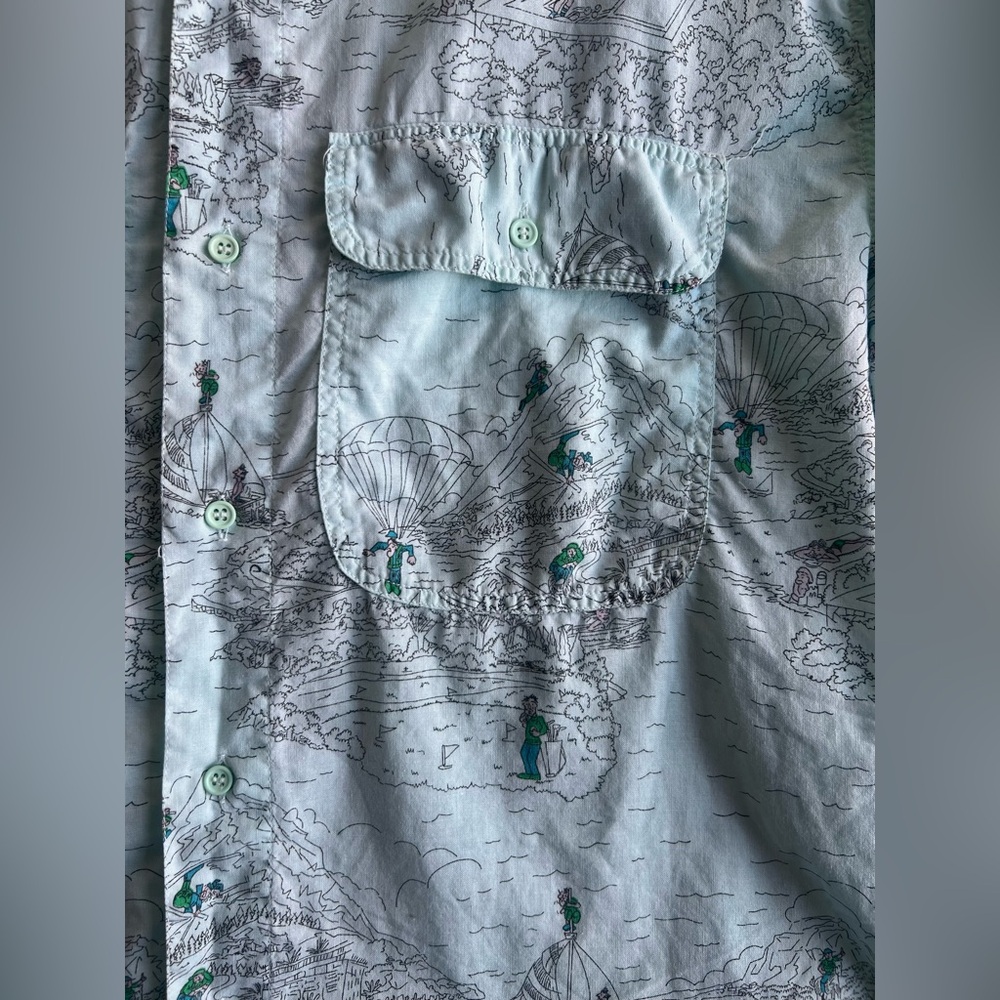 Vintage 1980’s Benetton aqua blue map print button up shirt looks like a M/L - Picture 4 of 9